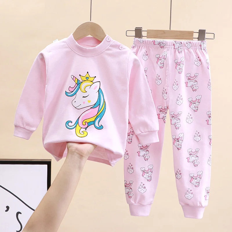 Autumn Kids Cartoon Pajama Sets Spring Girls Boys Sleepwear Suits Baby Long Sleeve T-Shirt+Pants 2Pcs Outfits Children Clothes
