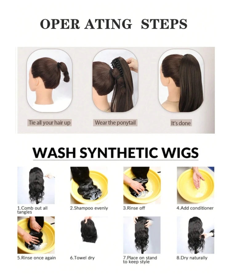 The black, flax, 26-28 inches long wavy, heat-resistant fiber synthetic wig is suitable for women and girls' daily use at gather