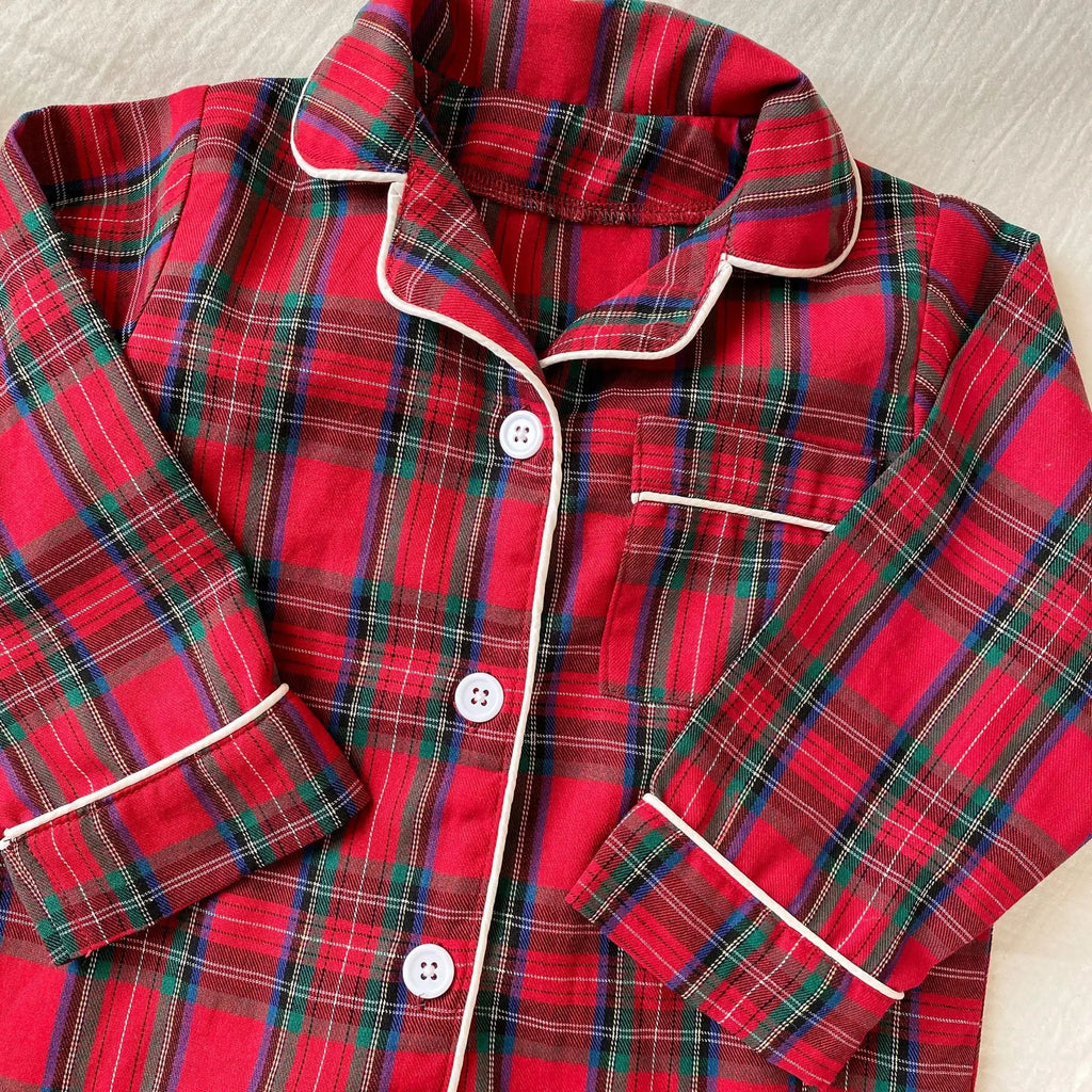 2026 New Christmas Children's Pajama Sets Plaid Print Clothing Set Button Full Sleeve 2 Pcs Suit Homewear Thin Pyjamas Xmas Look