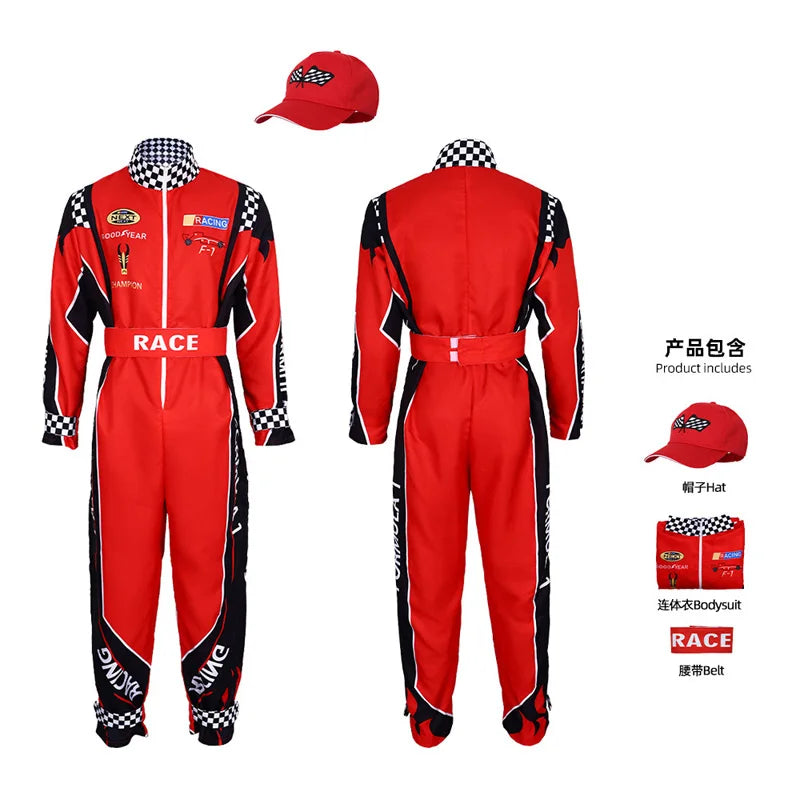 Adult Racing Outfits Kids Karting Uniforms (Includes Red Baseball Cap) Outdoor Sports Jumpsuits Halloween Carnival Cosplay Costu