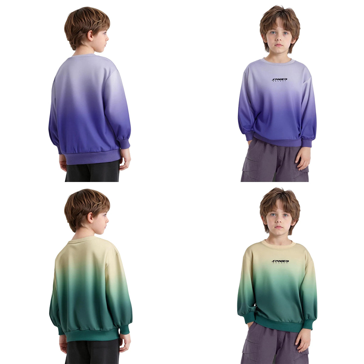 Kids Boys Girls Gradient Sweatshirt Letter Print Round Neck Long Sleeve Pullover Elastic Cuffs Top for Everyday Wear Playwear