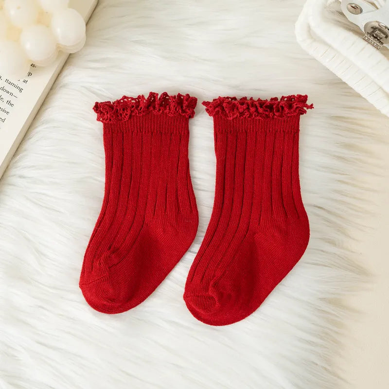 Kids Short Socks Ruffle Baby Girls Toddlers Cute Soft Cotton Sock Lace Flower Children School Uniform Socks For 0-8 Years