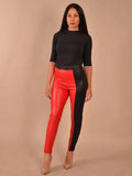 Women's Casual Leather Pants Sexy Splice High Waist Casual Trousers Club Party Costume