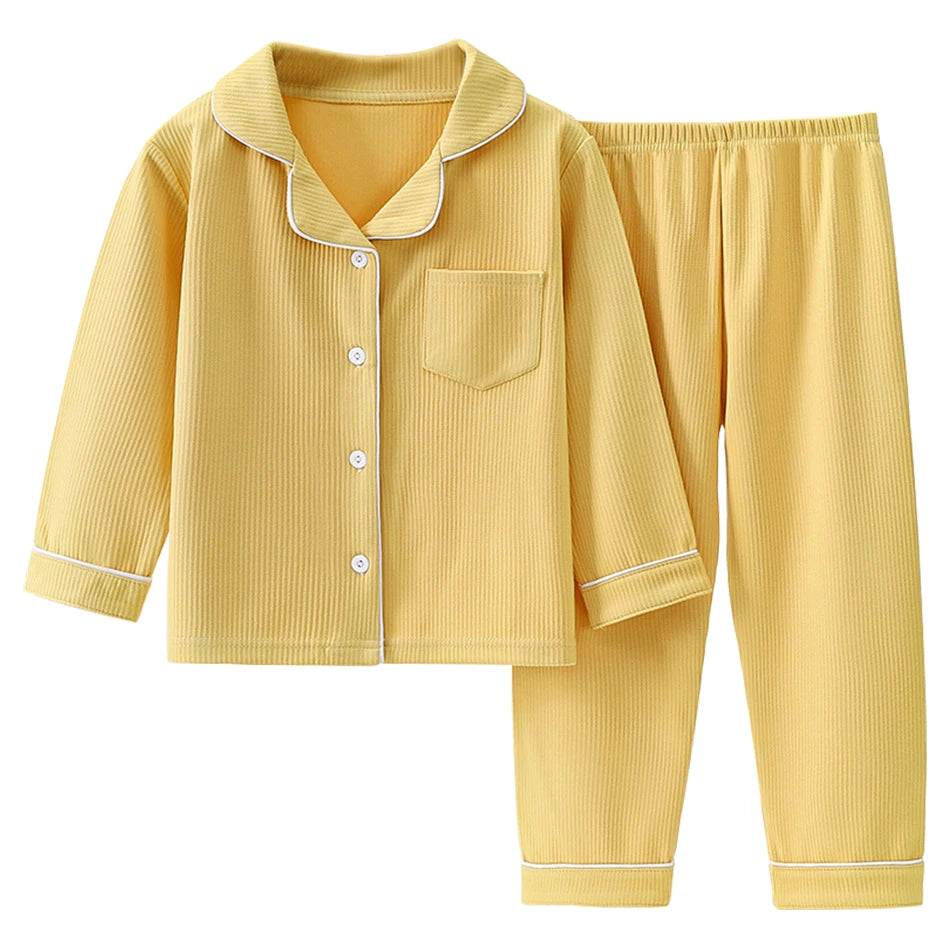New Winter Kids Flannel Pyjamas Sets Warm Velvet Sleepwear Solid Color Long Sleeve Tops Pants Boys Girls PJs Casual Clothes