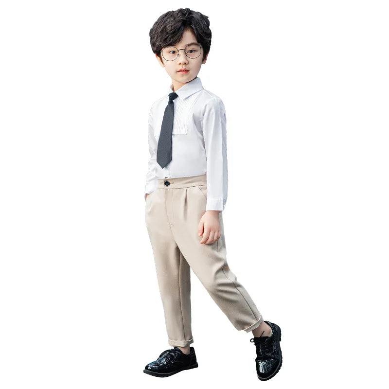 Kids Suit Pant Boys Formal Dress Long Sleeve Shirt Casual Pants Teen Child Solid Color Trousers Baby Toddler Gentlemen Clothes