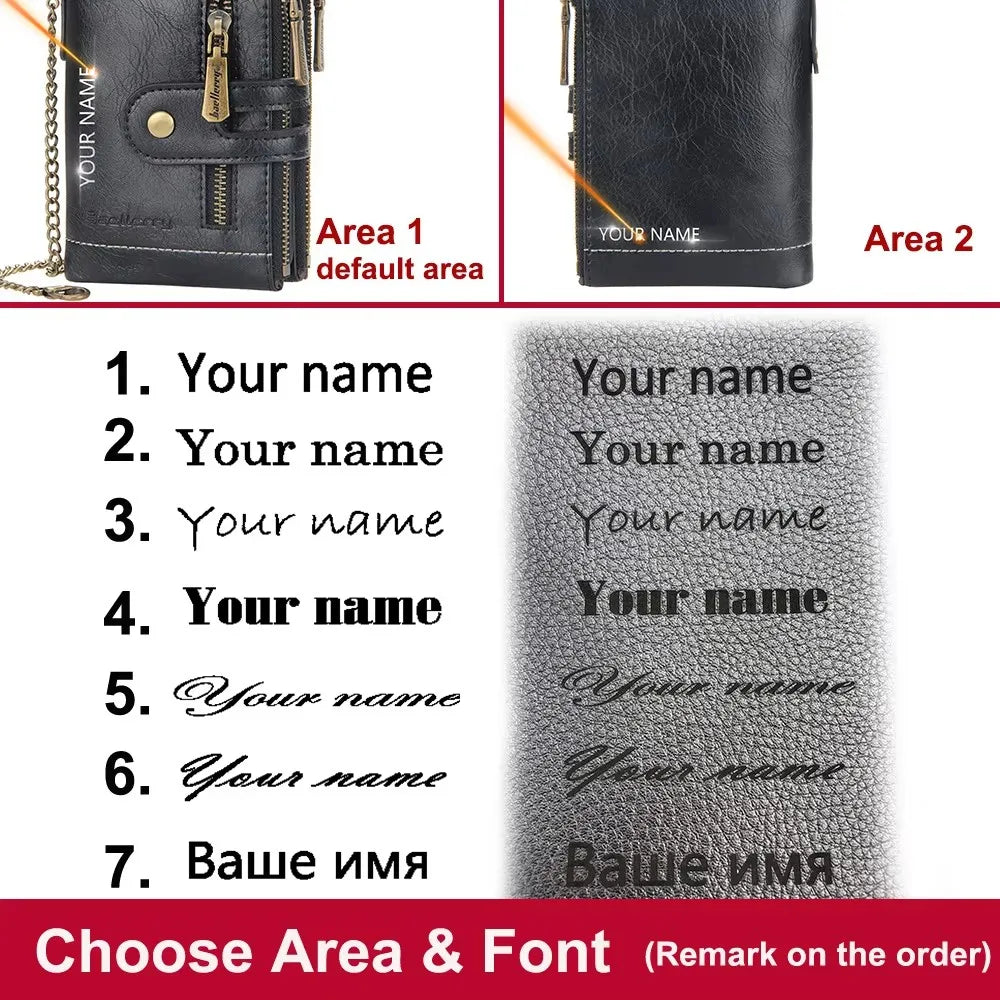 New Men Wallets Name Engraving 11 Card Holders Men Short Purse Double Zipper Coin Pocket High Quality Male Purse Cartera