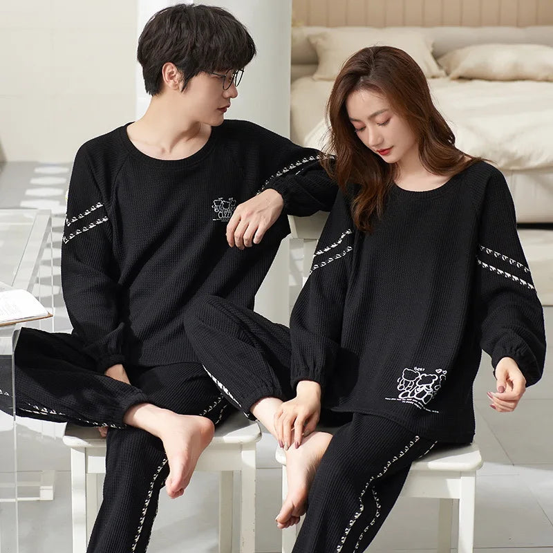 Cartoon Cute Pajamas Set For Women Men Cotton Couples Homewear Autumn Spring Long Sleep Tops Pant Nightwear Mujer hombre