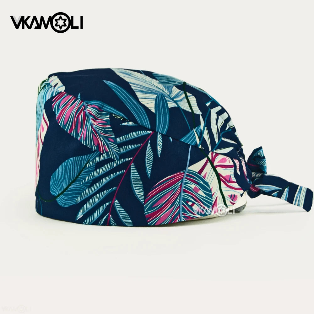 Flower printing hats scrubs women hats Health service Workers adjustable caps beauty salon Work Frosted cap lab pet store hats