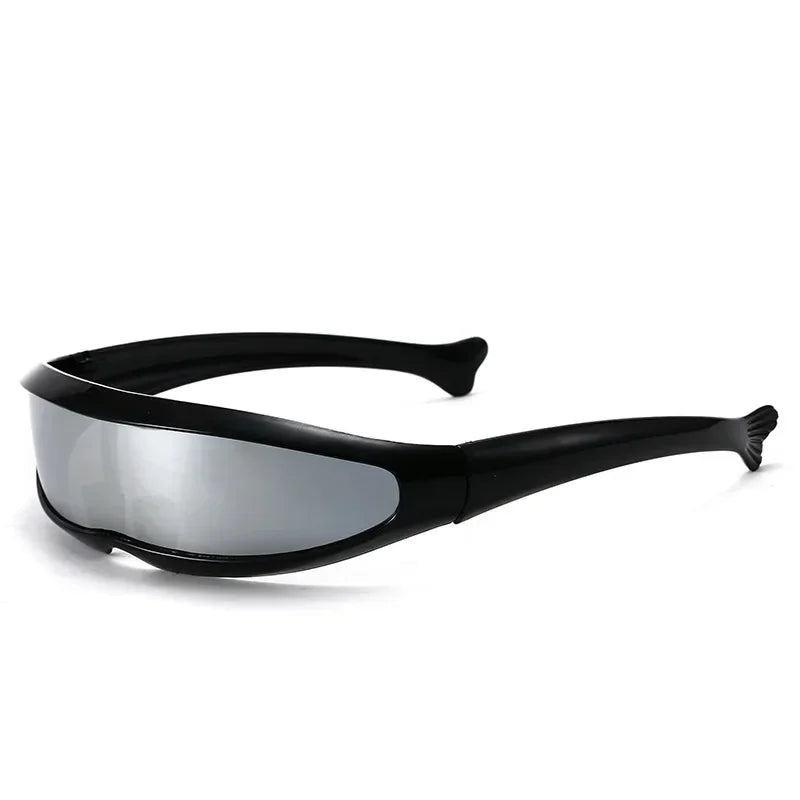 Conjoined Lens Sunglasses Men Women Fishtail Design X Laser Dolphins Mirror Glasses Windproof Goggles Space Robots Eyewear UV400