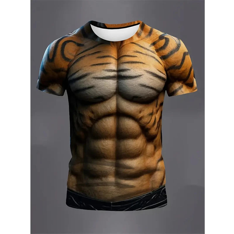 New Fashion Cosplay Muscular Man 3d Printed T-shirt Men's Summer Casual Short Sleeve Tough Guy Print Funny T Shirts Fitness GYM