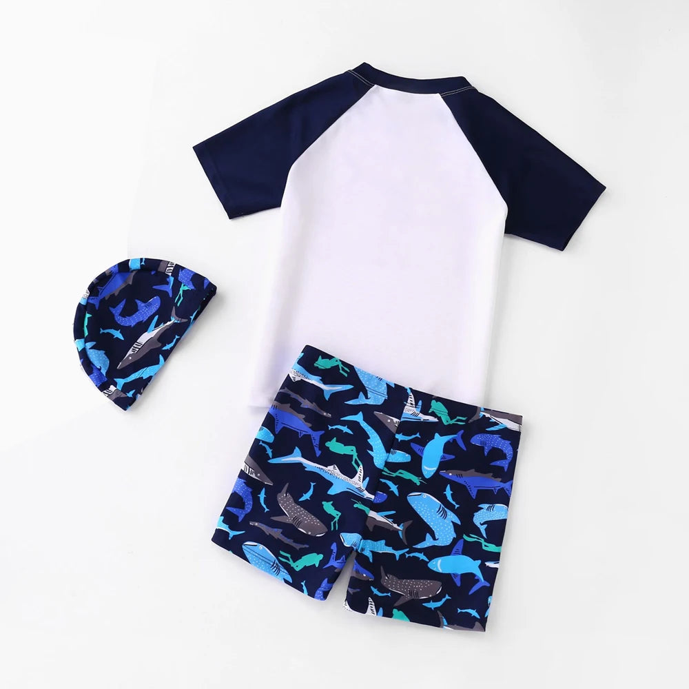 Kids Boy Swimsuit Cool Summer Children Board Shorts 3pieces Boys Swimwear Beach Surfing Girls Swimwear Bathing Suits with Hats