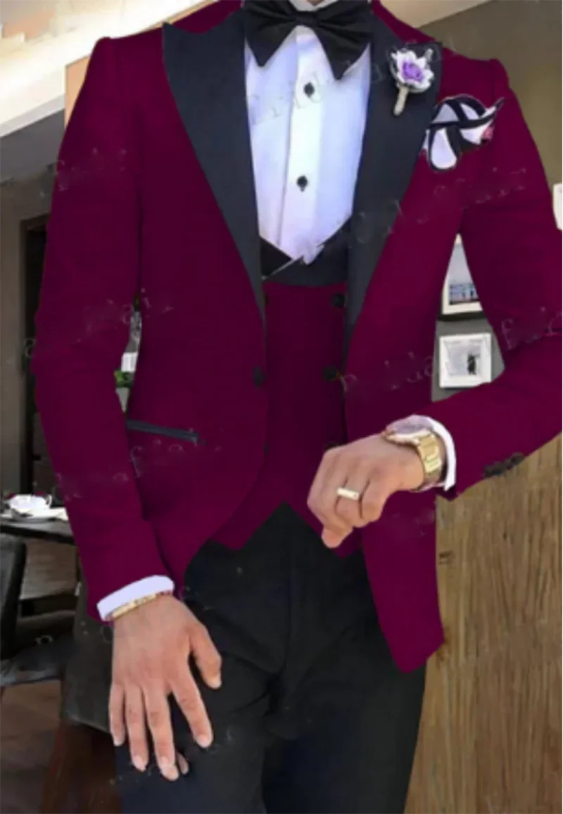 2024 Men 3 Pieces Suits For Men Custom Made Groom Groomsmen Tuxedos Wedding Men Suit Terno Masculino ( Jacket+Pants+Vest )