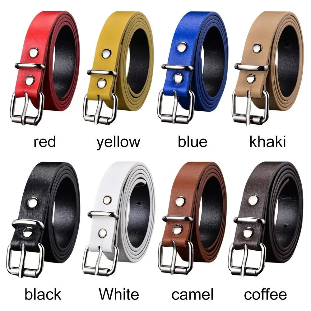 Boys Girls Retro Casual Pin Buckle Waistband Children Leather Belt Trouser Dress Belts Thin Waist Strap