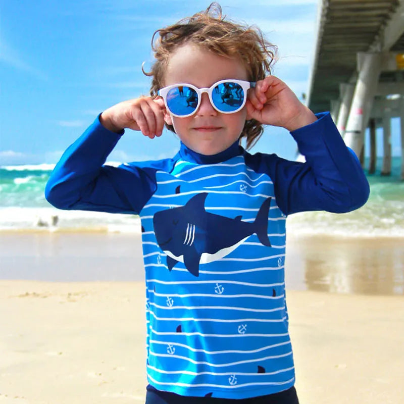 2025 Boys Girls Swimwear 3 to 4 5 6 7 8 9 10 11 12 Years Toddler Summer Cute Swimsuit Long Sleeve Kids 2piece Set Surf Beachwear
