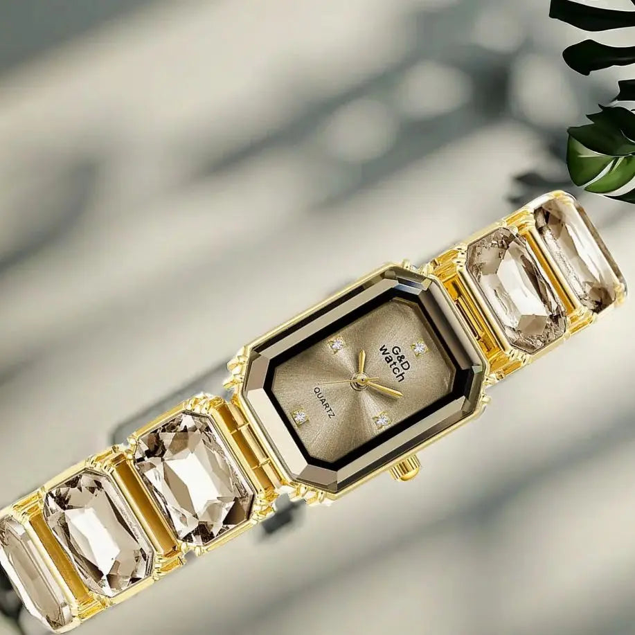 Small Golden Square Dial Quartz Watch for Women Bracelet Watch Luxury Diamond Fashion Women's Watch Relojes Para Damas