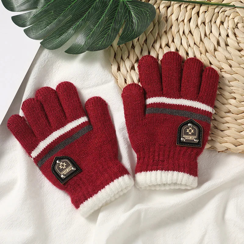 Winter Children's Gloves Kids Double Inner Wool Boys Gilrs Cold-Proof Soft Warm Thick Autumn Elastic Travel Knitted Gloves