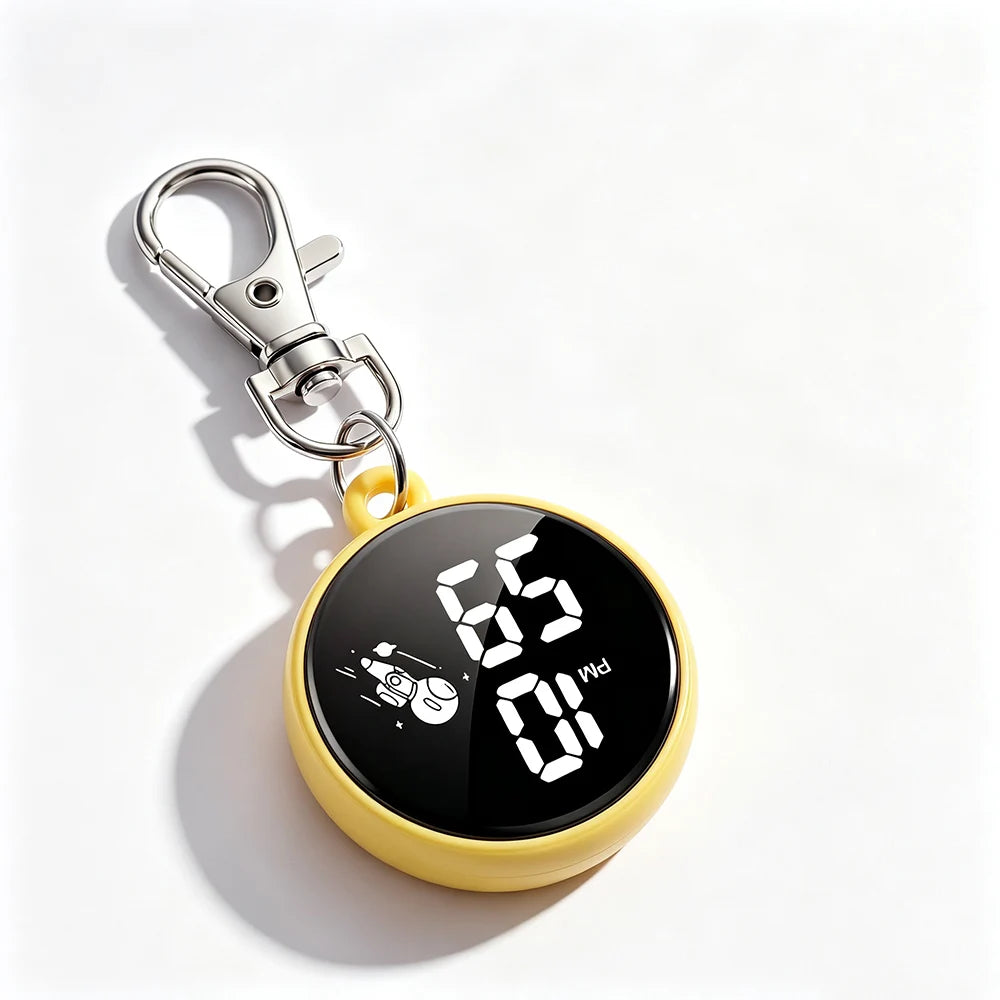 New Silent Digital Exam Keychain Watches for Kids Portable Round Hanging Backpack Large Screen Pocket Watch for Student Girls