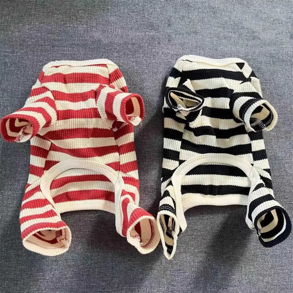 Pet Dog Clothing for Autumn and Winter, Suitable for Pulling Warm Striped Four Legged Small Puppies