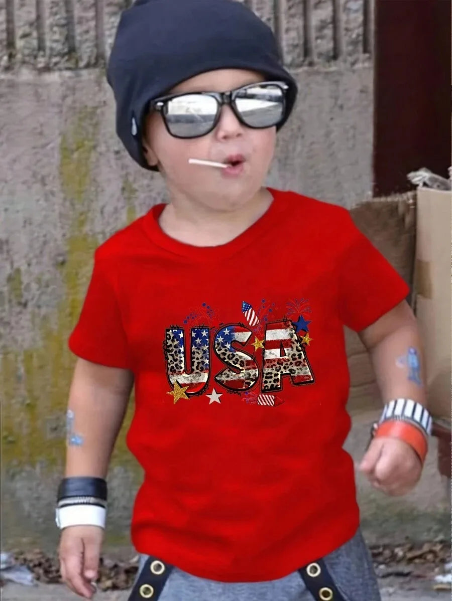 New Boys' T-shirts, Spring and Autumn Children's Colorful Christmas Printed Tops, Baby Base Shirts, Short-sleeved T-shirts