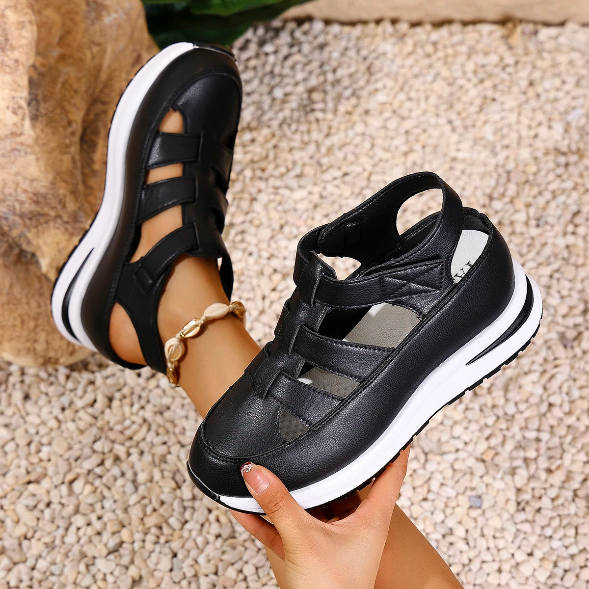 Women's Sandals Summer Shoes Platform Wedge High-heeled Gladiator Comfortable Casual New in Luxury White Round Toe on Offer