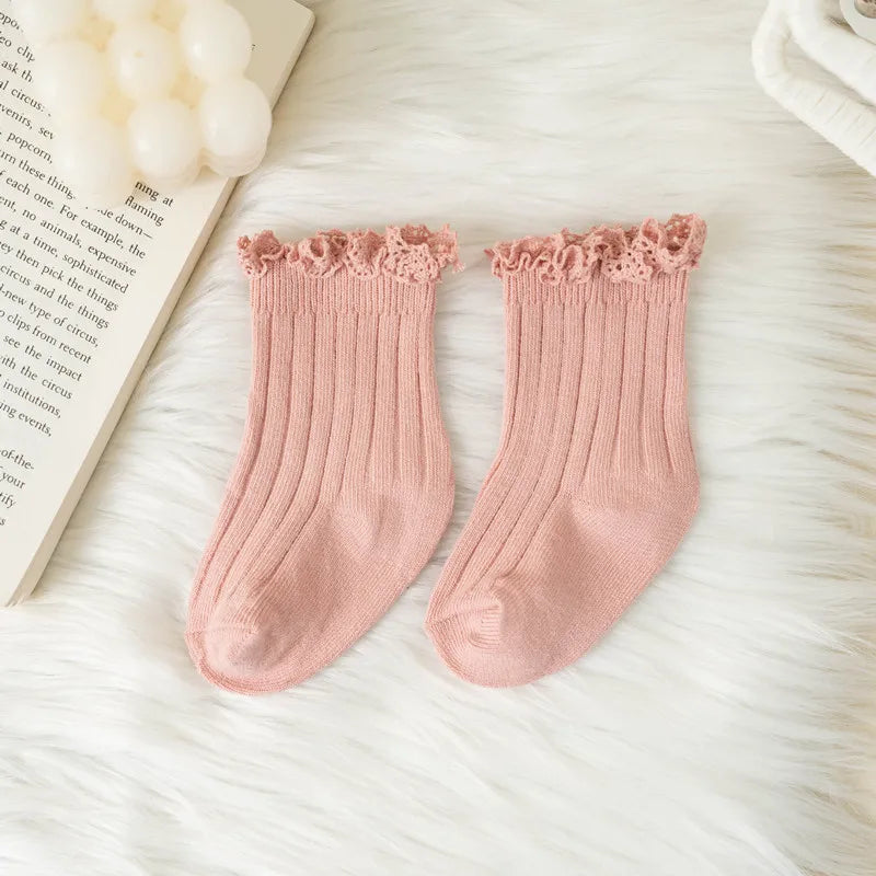 Kids Short Socks Ruffle Baby Girls Toddlers Cute Soft Cotton Sock Lace Flower Children School Uniform Socks For 0-8 Years