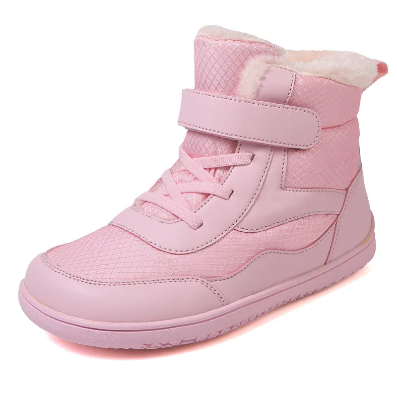 NEW Kids Winter Barefoot Shoes Little/Big/Kid Wide Toe Box Warm Faux Fur Lined Ankle Hook-Loop Sneakers Kids boots Free shipping