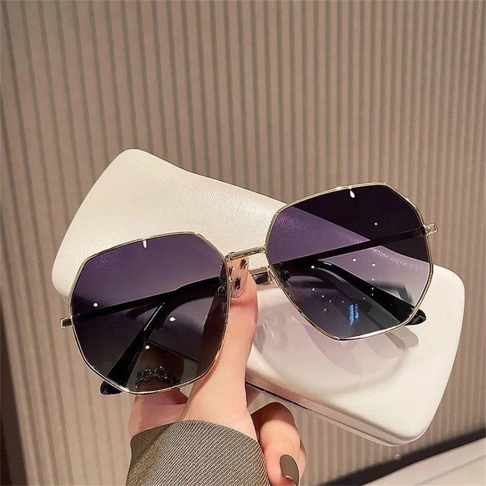 Women Metal Sunglasses Oversize Polygon Frame Color Lenes Sun Glasses Outdoor Eyewear for Driving Travel Beach 2025 Trendy