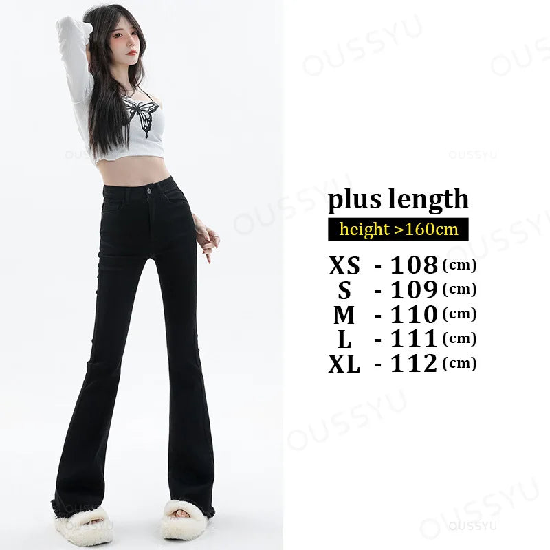 Spring Summer Flared Jeans Women Cotton Vintage Blue Denim Pants Streetwear Elastic High Waist Slim Harajuku Trouser Plus Length