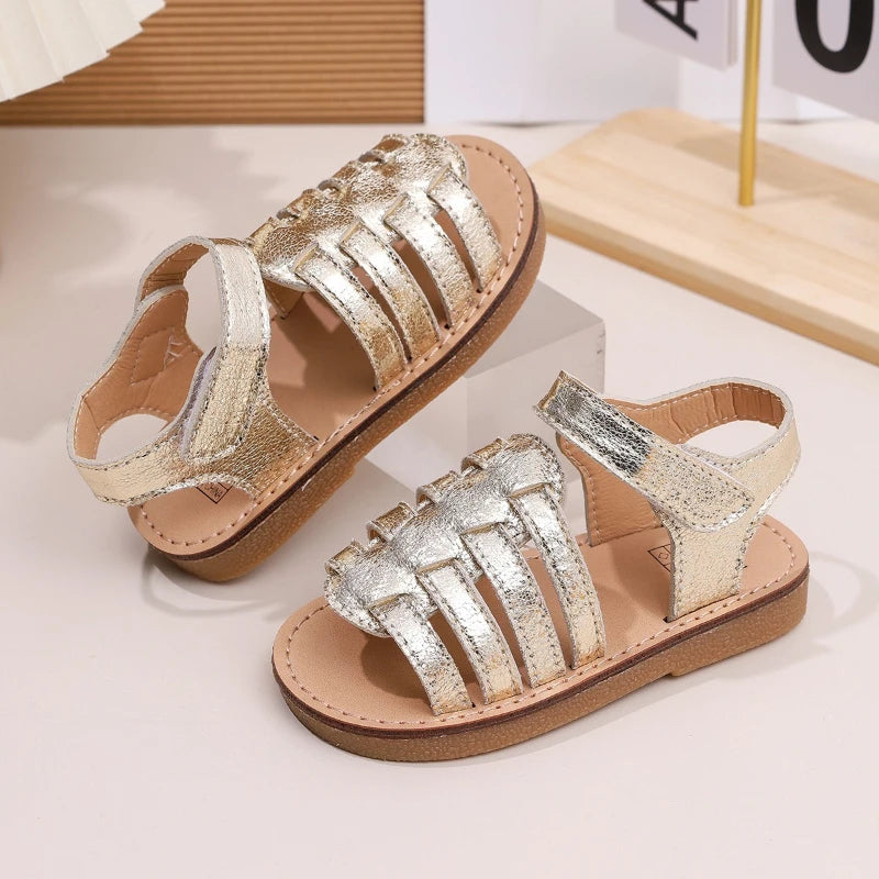 Sandalias Fashion Girls' Shoes 2026 Summer New Kids Sandals Comfort Non Slip Flat Girls' Beach Shoes Retro Child Roman Sandals