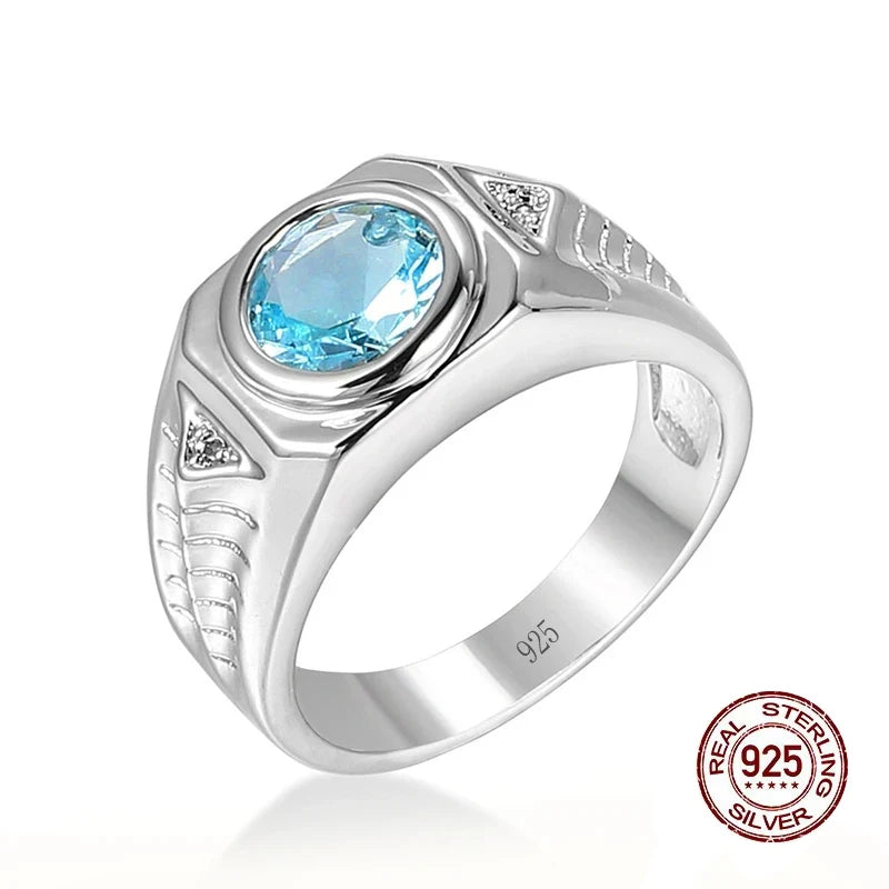 Men lab Aquamarine Gemstones Blue Zircon Rings for Men Vintage Luxury 925 Sterling Silver Wedding Jewelry Bijoux Bague for Gifts