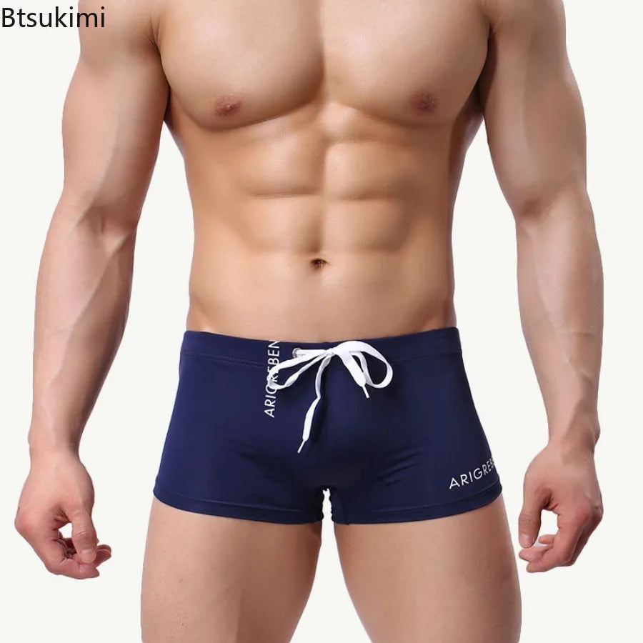 New Men's Summer Sexy Swimwear Shorts solid Drawstring Swimming Shorts Beach Sports Pants Surf Board Shorts Swim Trunks Hombre