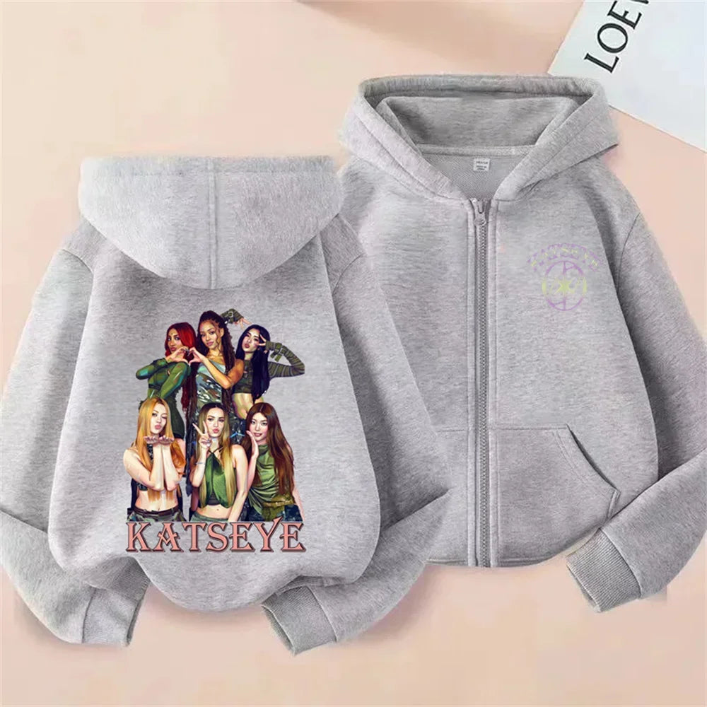 Toddler Girl Clothes Girl Group Katseye Zipper Hoodie Boys Fashion Casual Sweatshirt Movie New Kids KATSEYE Zip UP Hooded Tops