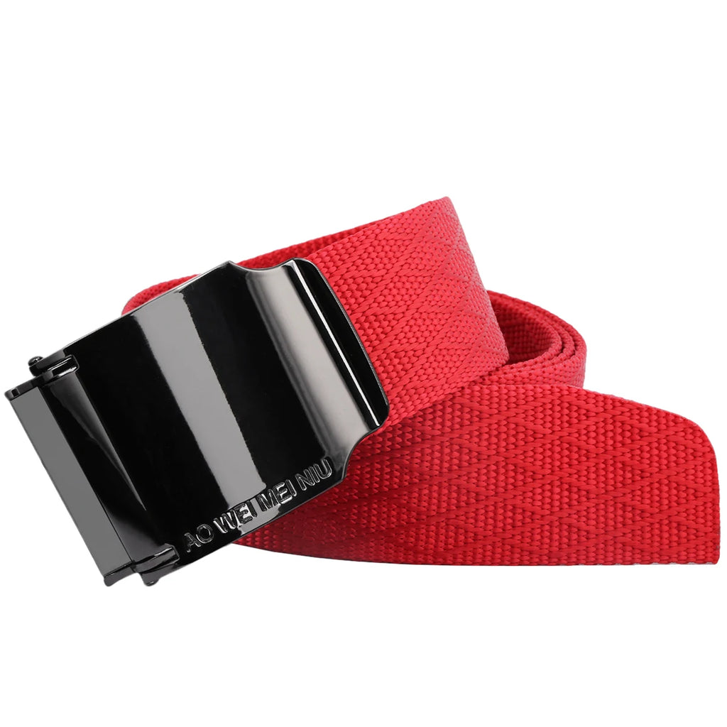 Black Automatic Buckle Red Nylon Belt Male Belt Mens Waist Canvas Belts Long Waistband For Jeans Pants Daily Wear