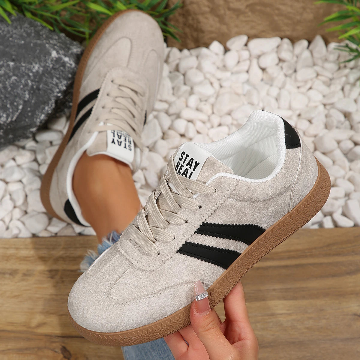 Lightweight Comfortable Sneakers for Women Fashion Striped Lace Up Sports Shoes Woman Casual Breathable Green Sneakers Plus Size