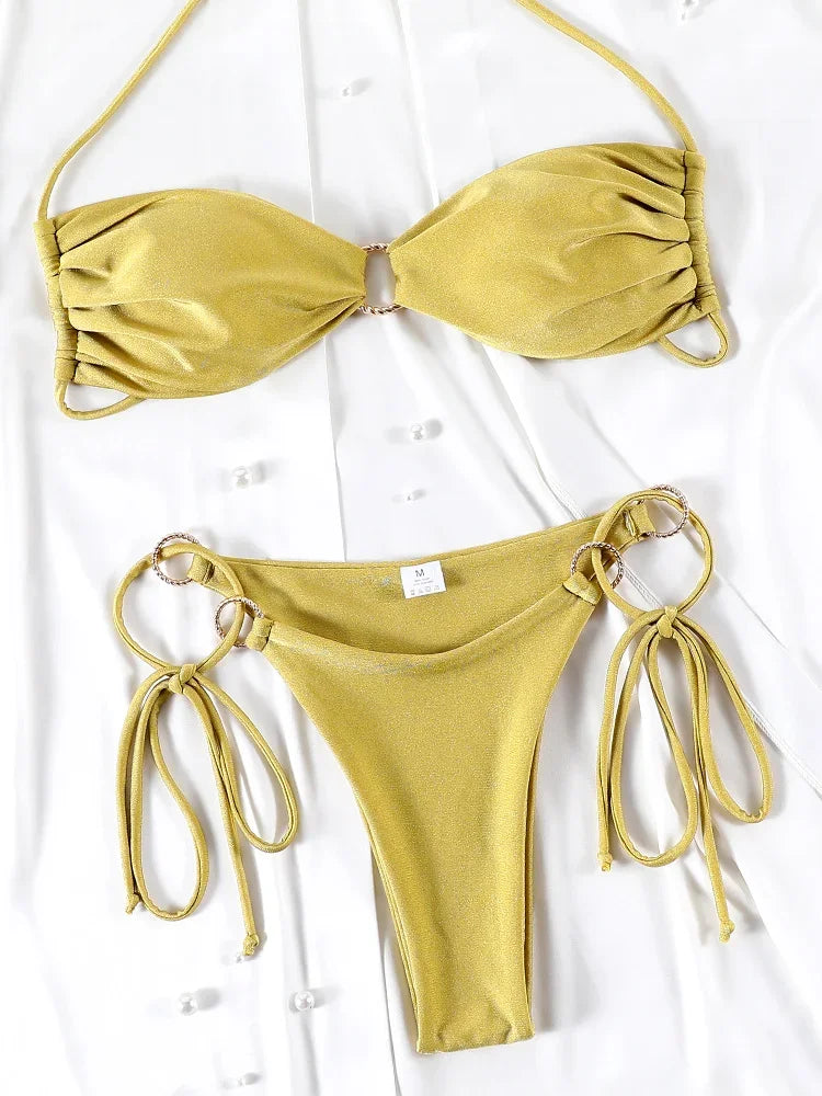 2025 Sexy Bikinis Solid Swimsuit 2024 Swimwear Women Bathing Suit Bandage Bikini Sets Summer Beachwear String Biquinis