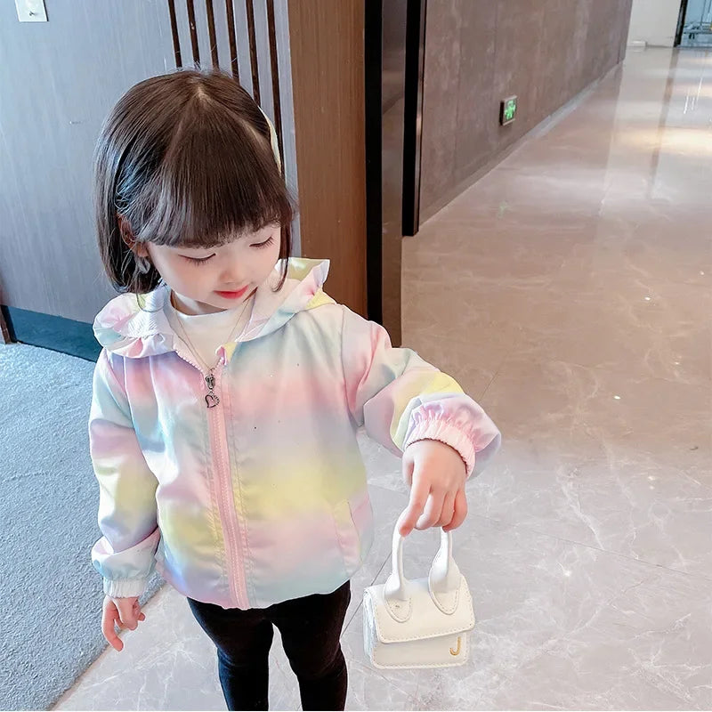 Rainbow Girls Jackets Hoodies Kids Coat 2024 New Korean Fashion Female Baby Jacket Cute Wings Top Spring Autumn Children Outwear