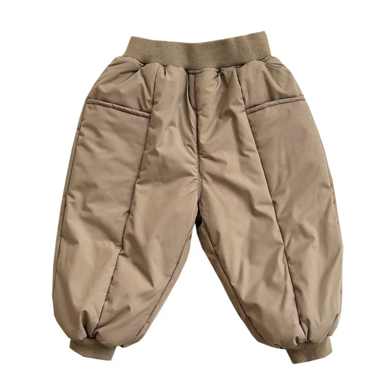 Girls Boys Down Cotton Pants Winter Kids Thick Fleece Warm Trousers Baby Padded Velvet Pants Children Clothes 2-6 Years