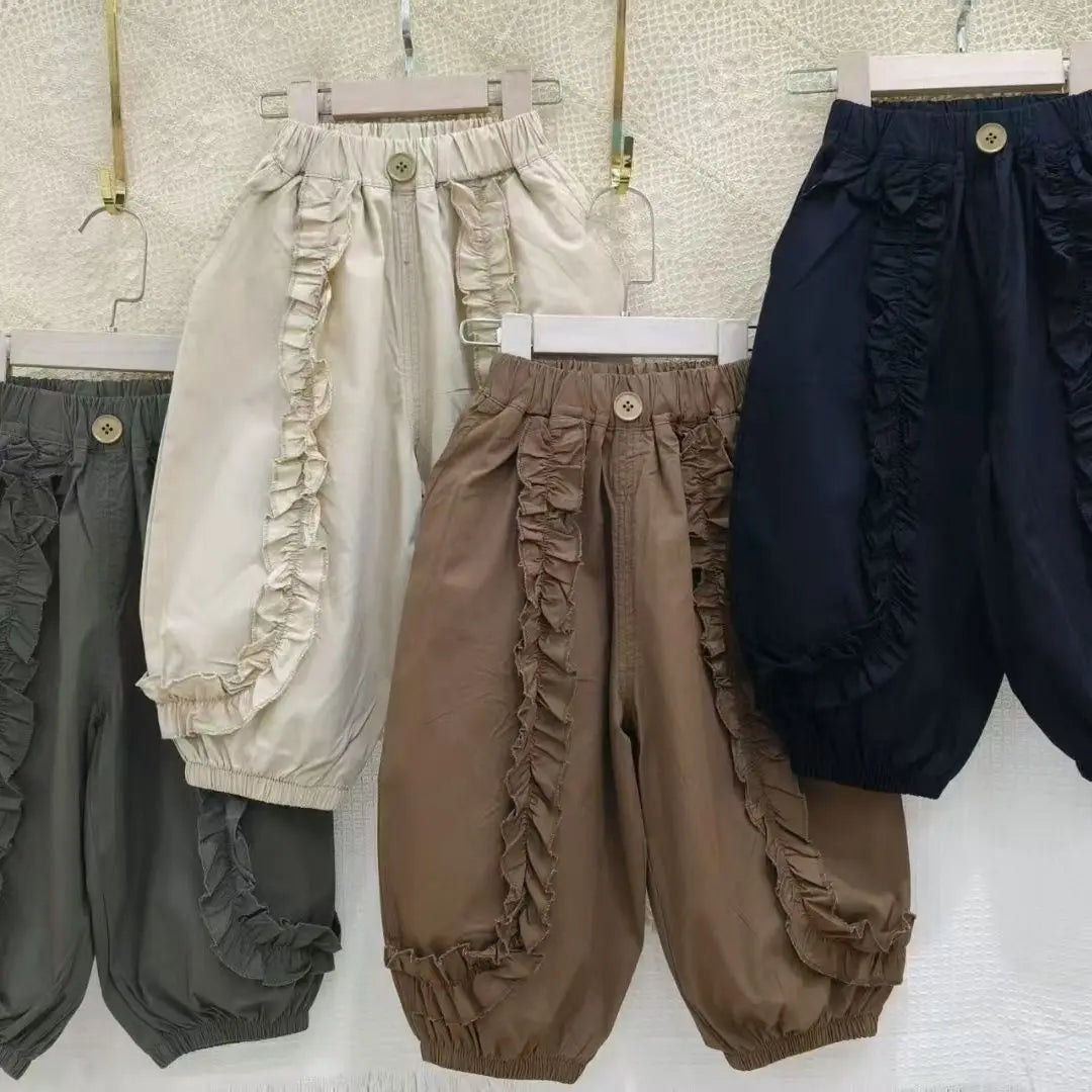 Kids GIrls Ruffle Pants 2025 New Arrival Children Casual Loose Trousers Lace Stitching Pants Baby Girls Thin Cotton Pants