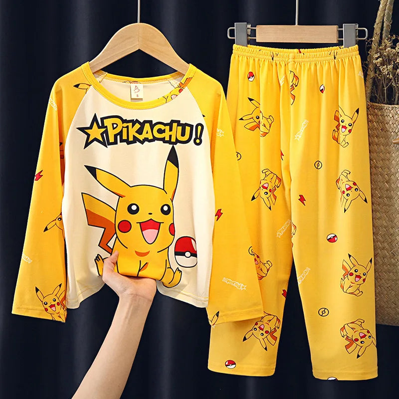 Pikachu Pajamas for Boys Children's Long Sleeve 2pcs Top+Pants Sleepwear Kids Clothing Sets Cartoon Girls Casual Outfits Gifts