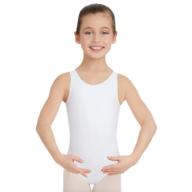 Kids Gymnastics Sportswear Tank Leotards Girls Spandex Scoop Neck Nylon Black Ballet Dance Suit Toddler Dancewear Bodysuit Vest