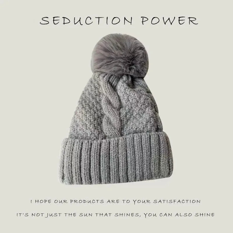 Women's Hats Autumn And Winter Thick Warm Fleece Yarn Hat Solid Color Knitted Hat Versatile Winter Thermal Knitted Hat Fashion