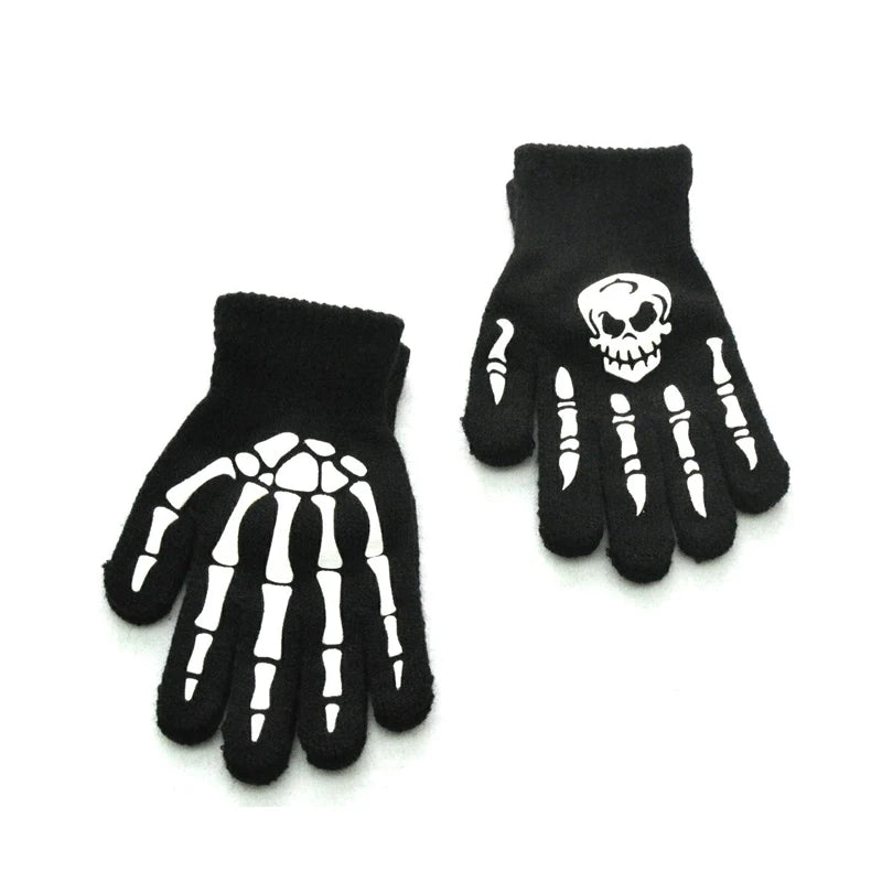 Children Kids Halloween Gloves Luminous Skull Baby Boys Girls Winter Warm Gloves Kids Mittens Gloves For Halloween Gift