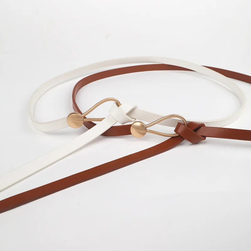 Women's Belt No-hole Knotted Belt Vintage PU Leather Waistband Solid Color Vintage Decorative Thin Belts Dress Girdle For Women