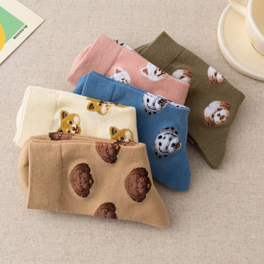 5 Pairs Cute Cartoon Animal Women's Socks Fashion Street Style Fun Middle Tube Socks