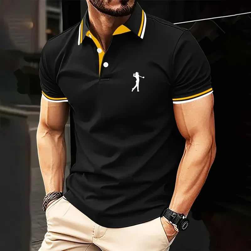 New men's polo shirt in solid color, classic men's polo shirt, short-sleeved, high-quality casual business polo shirt, social me