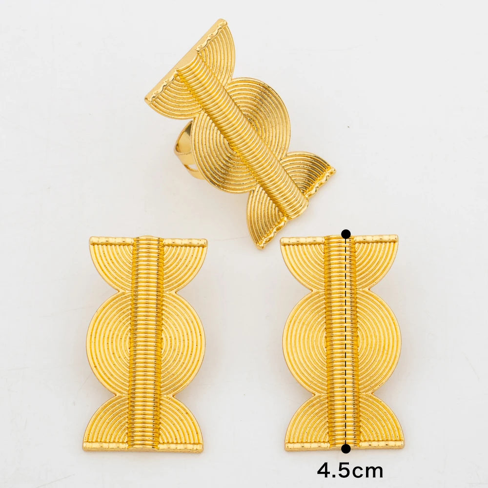 African Jewelry Set for Women 18k Gold Plated Pendant Necklace with Bangle Ring Dubai Earrings Bridal Jewellery Gifts Accessory