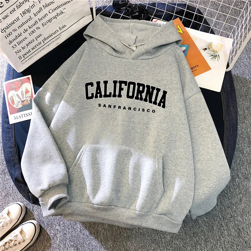 California Fashion Sweatshirts for Woman Fall Winter Daily Casual Sporty Hooded Long Sleeve Pullover Home Outdoor Comfort Hoodie
