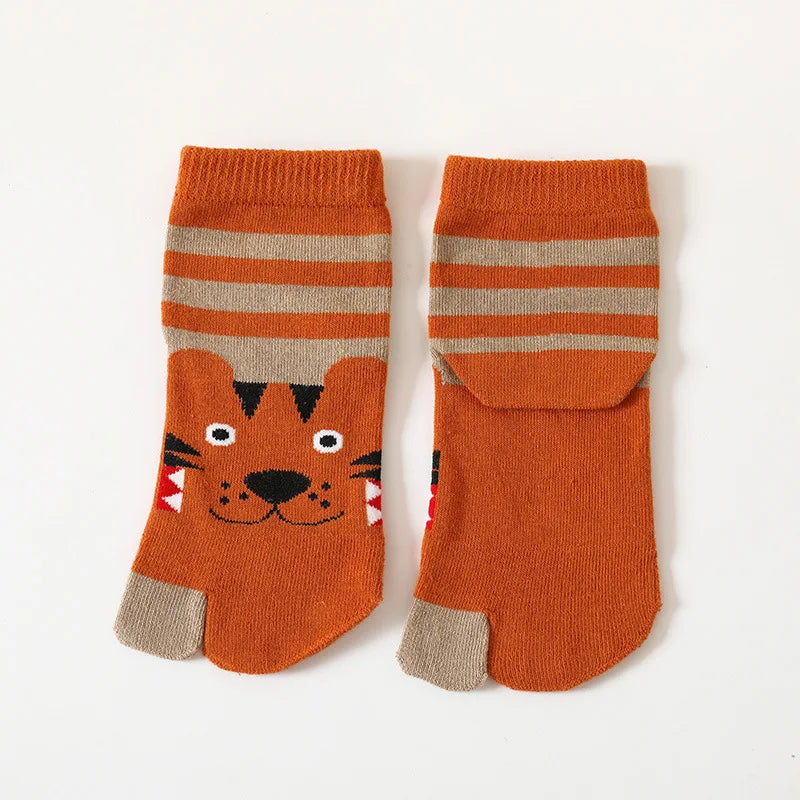 3-12Y Kids Toe Socks Girls Boys Five Finger Socks Autumn Winter High Tube Cotton Crew Socks Cute Cartoon Kawaii