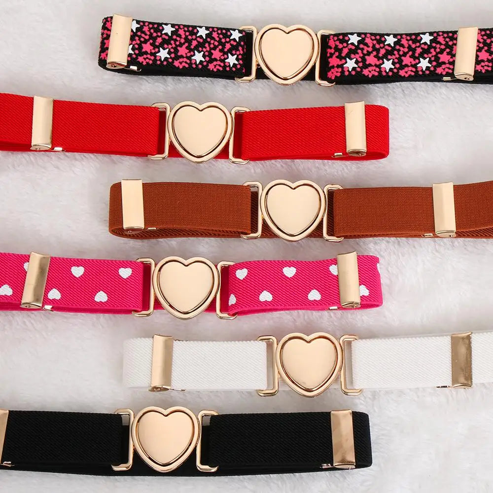 Kids Elastic Belts Girl Stretch Waist Belt Adjustable Heart Belt Uniform Belt for Teen Kids Girls Dresses