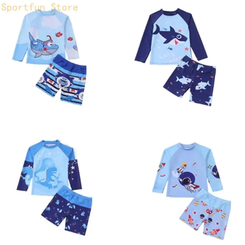 Boys Swim Set Kids Long Sleeve Rashguard Swimsuit with Swimming Trunks Boys Two Pieces Swimming Costume with Boardshorts X7JD